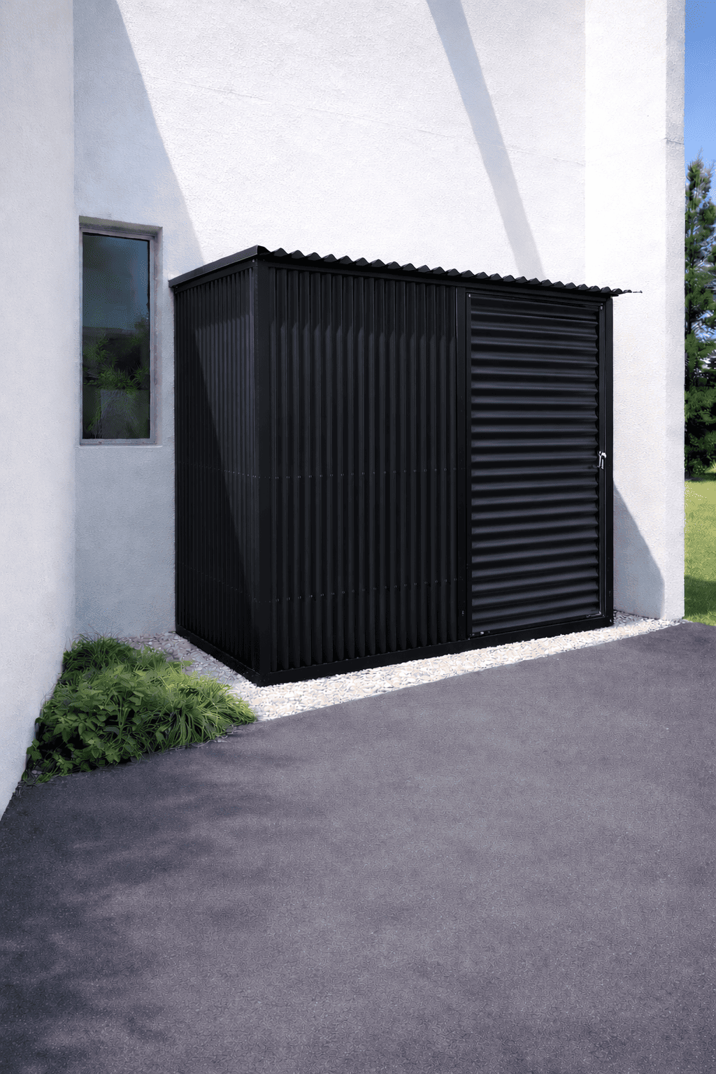 Galpón de Jardín de Chapa — estructura de hierro E-poxi con chapa galvanizada, Decoregue Bernal